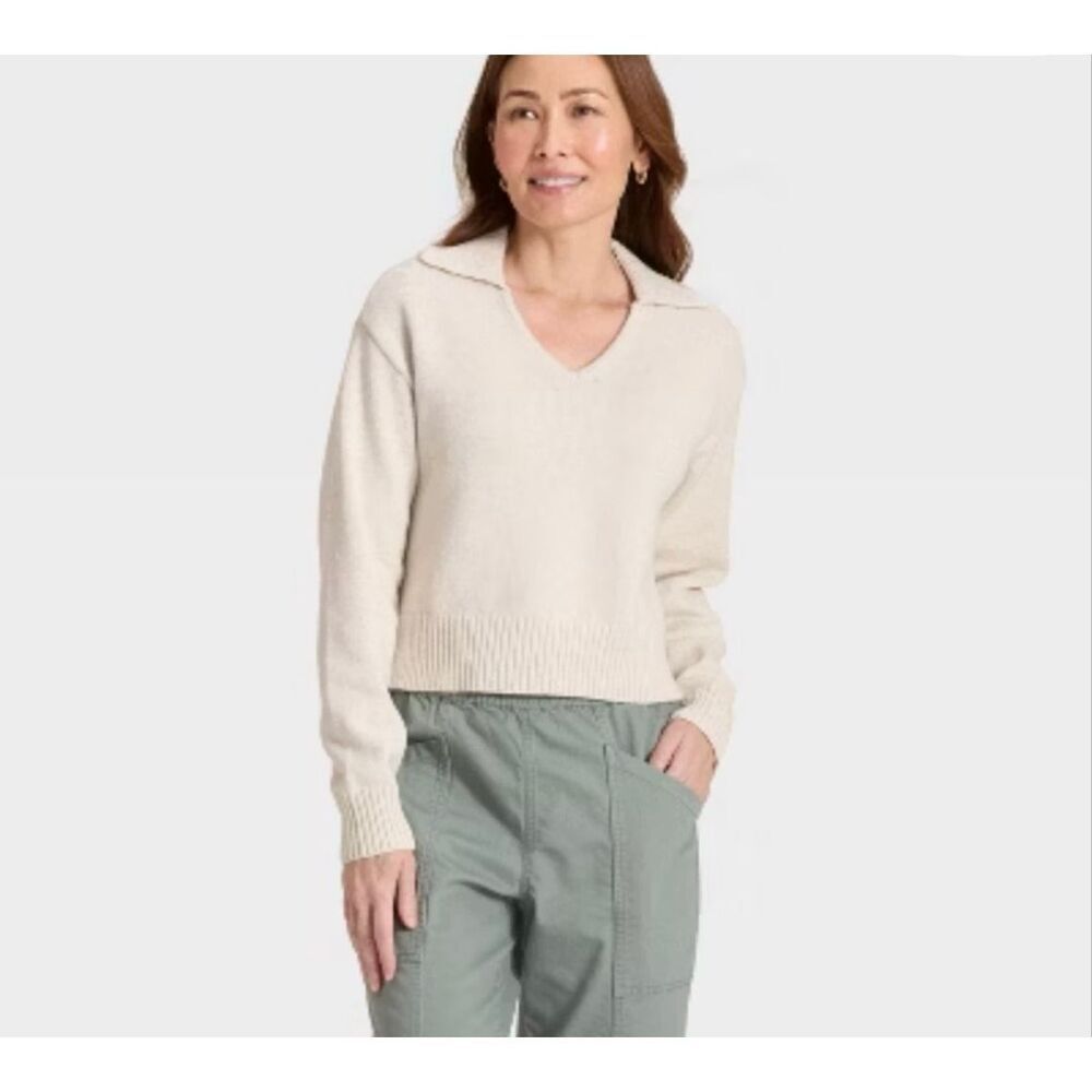 Womens Ava & Viv Ivory V Neck Collar Knit Sweater - Sz 2X